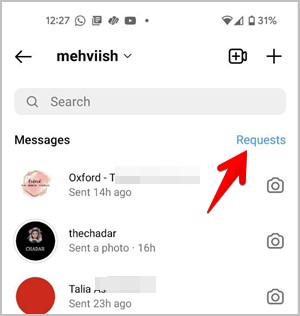 Solicitudes de mensajes de Instagram