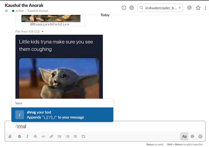 Comando de corte de encogimiento de hombros - Slack consejos y trucos