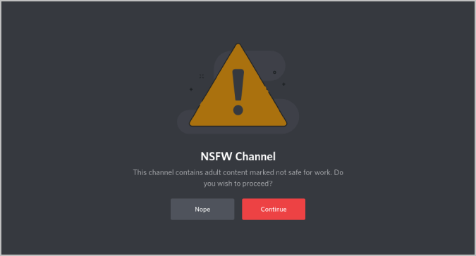 Discord NSFW Mensaje de advertencia del canal