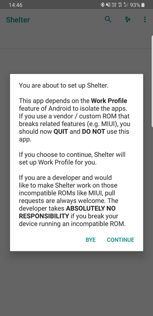 Aplicación de refugio no compatible