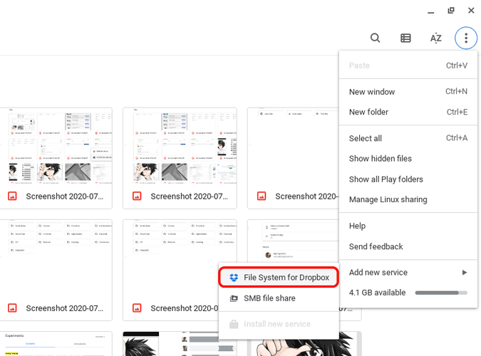 Apertura del sistema de archivos para Dropbox