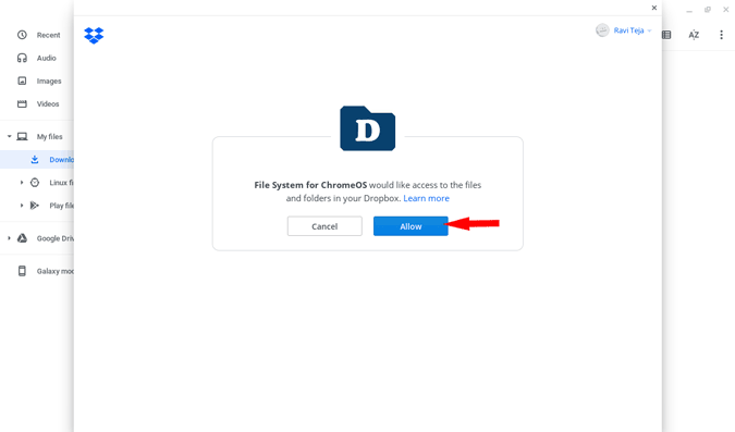 Permitir que Dropbox acceda a los archivos del sistema en Chromebook