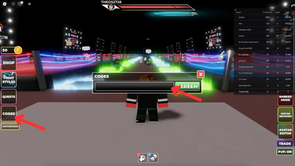 Redimir códigos en un juego de boxeo sin título
