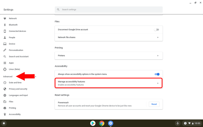 Administrar funciones de accesibilidad en Chromebook