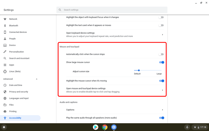 Configuración del ratón en Chromebook