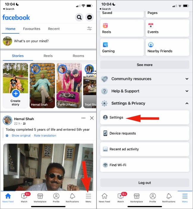 Abrir la configuración de Facebook