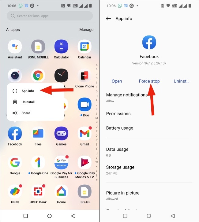 Force Stop Facebook en Android