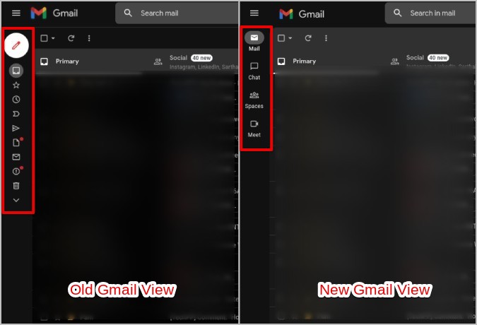 Vista antigua de Gmail versus nueva vista de Gmail