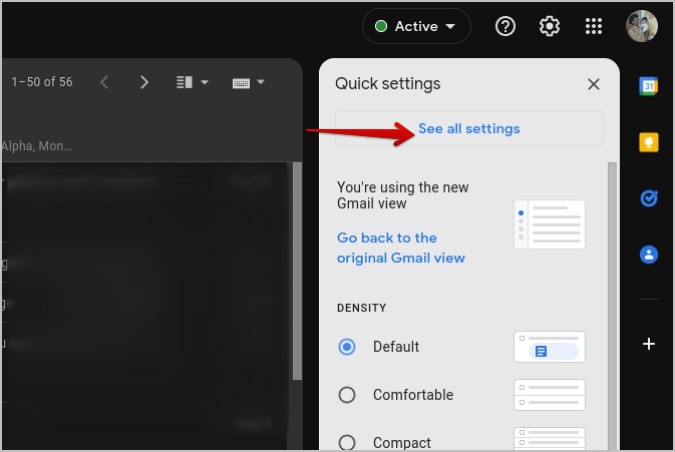 Apertura de la venta de todas las opciones de configuración en Gmail