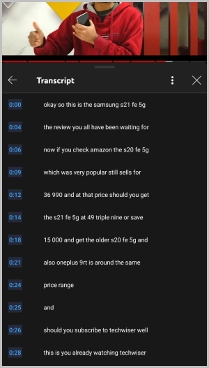 Box de transcripción en YouTube Mobile