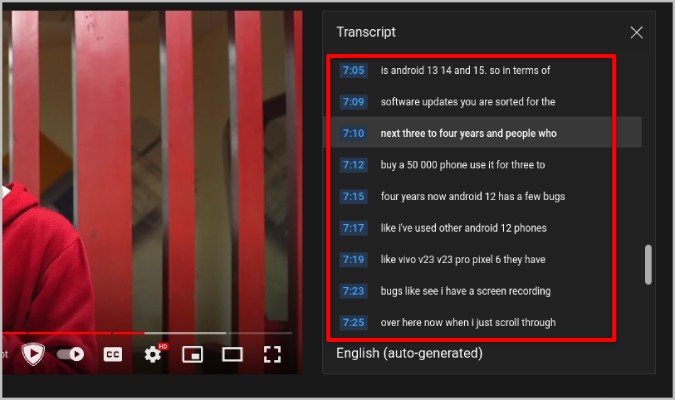 Al hacer clic en la transcripción para navegar por el video