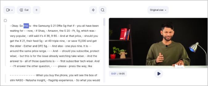 Opción de transcripción en la aplicación Text Studio