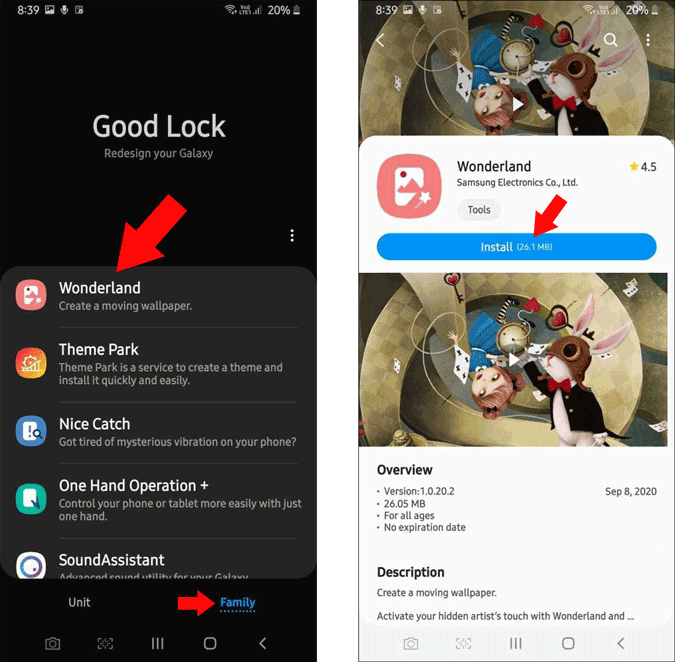Instalación del país de las maravillas desde Good Lock 