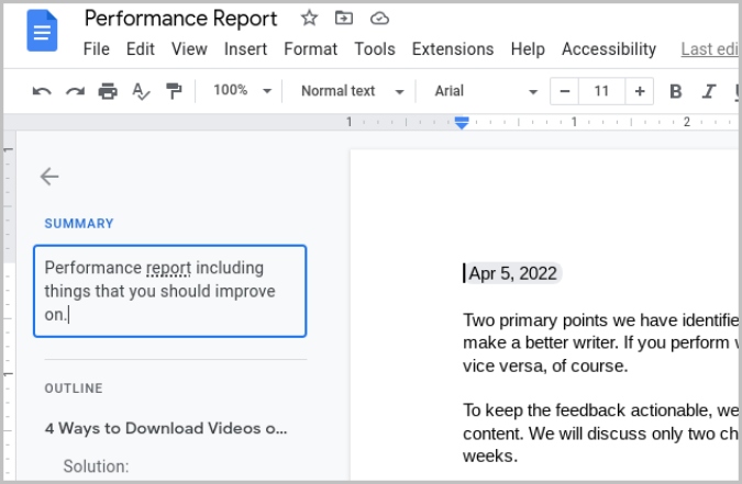 Función de resumen en Google Docs
