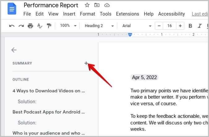 Agregar resumen en Google Docs