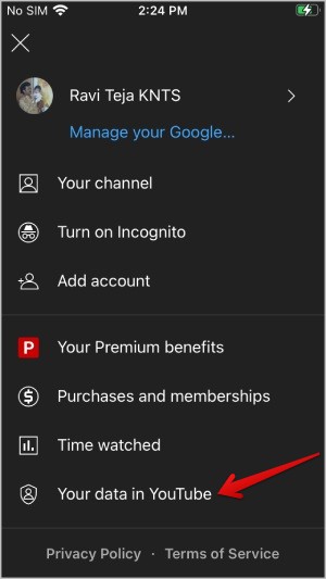 Tus datos en YouTube en la aplicación iOS