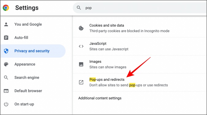 Pop-ups y redireccionamientos del navegador Chrome