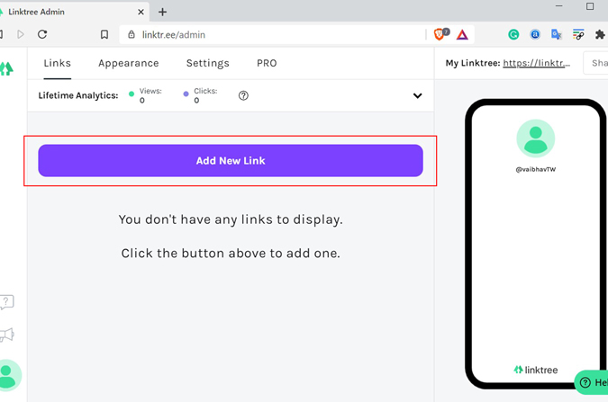 Cómo agregar un nuevo enlace en Linktree
