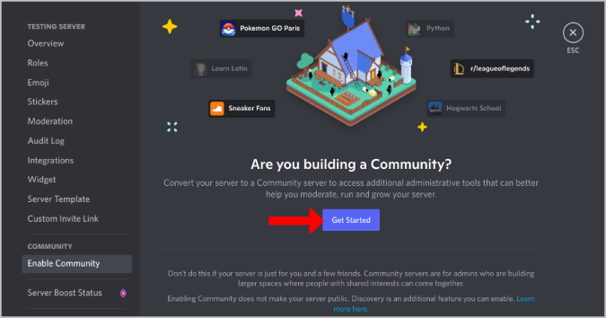 Establecer la comunidad en Discord