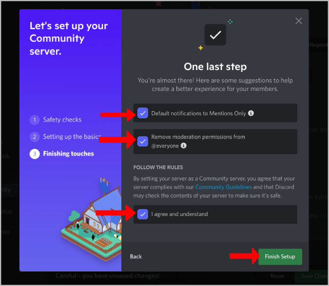 Aceptar términos y condiciones para configurar la comunidad en discordia