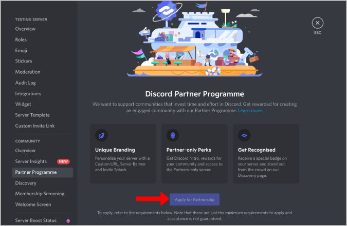 Solicitar asociaciones para el programa de socios en Discord