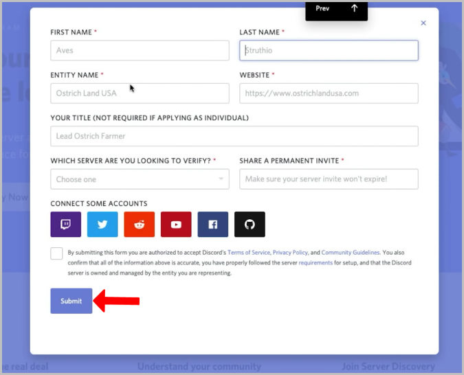 Enviar solicitud para solicitar el programa de socios en Discord