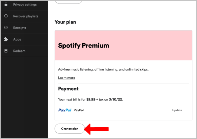 Cambiar el plan de Spotify 