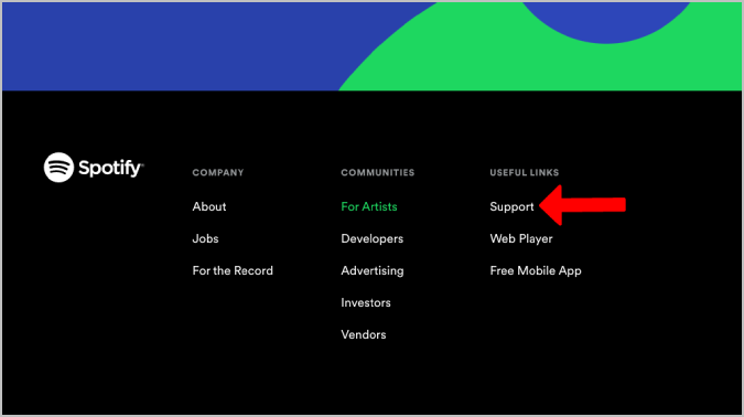 Página de soporte de apertura de Spotify
