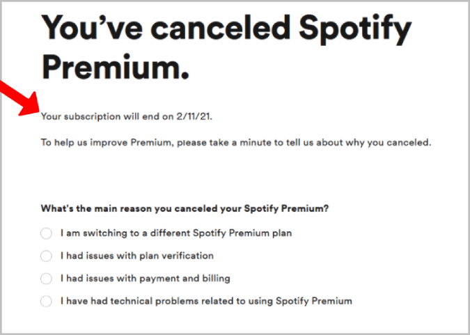 Mensaje cancelado de Spotify Premium