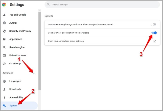Deshabilitar la aceleración de hardware en Chrome