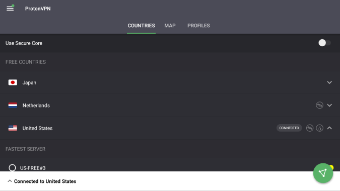 Interfaz de usuario de Proton VPN