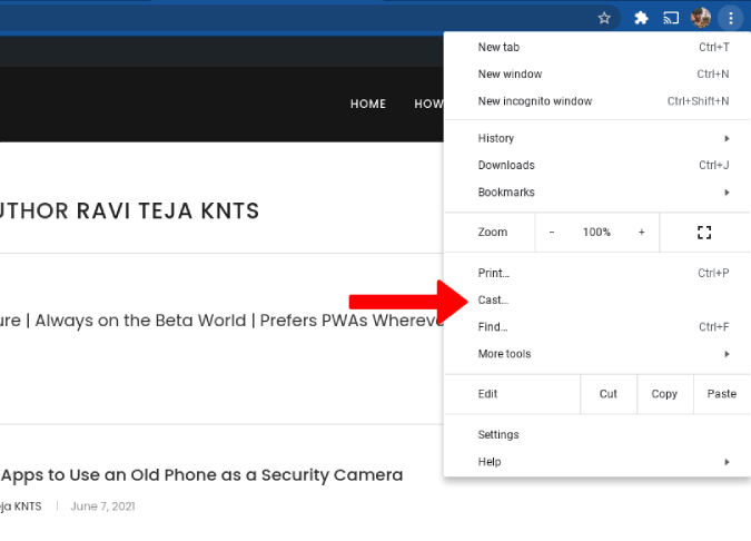 Seleccionar la opción de reparto en el navegador Chrome