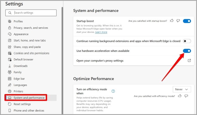 Desactivar la aceleración de hardware en el borde