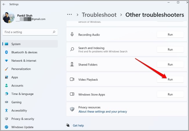 Ejecute el solucionador de problemas de reproducción de video en Windows 11