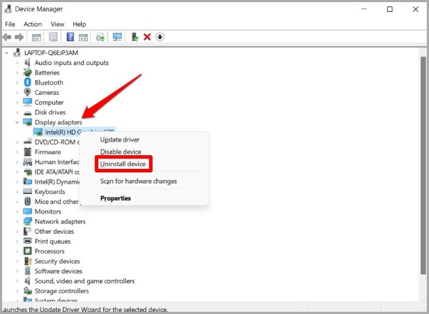 Desinstalar los controladores de visualización de Windows 11