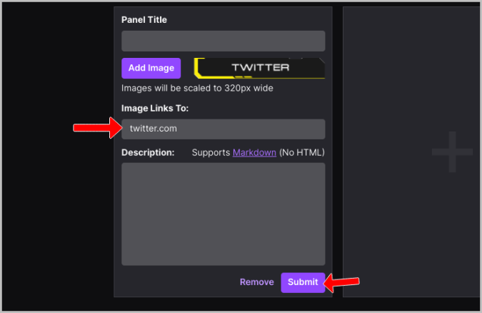 Agregar enlace al panel Twitch