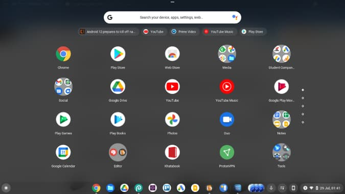 Cajón de aplicaciones en Chromebook