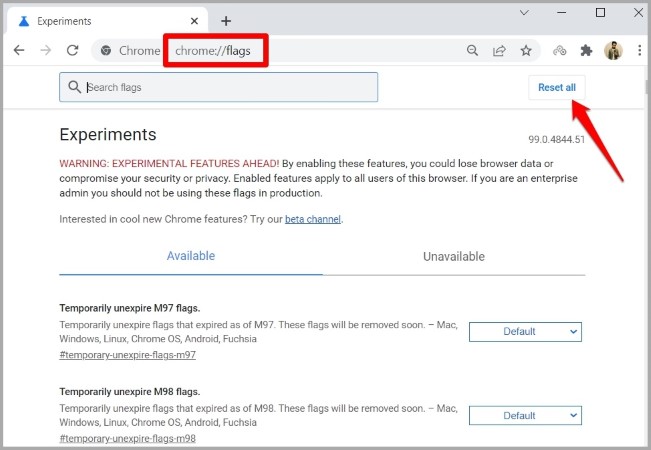 Restablecer banderas de Chrome