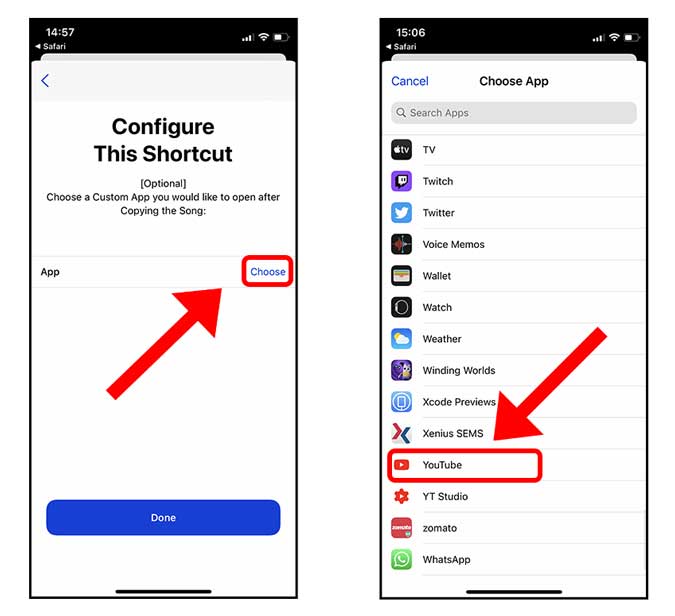 Elija la aplicación de YouTube en la configuración