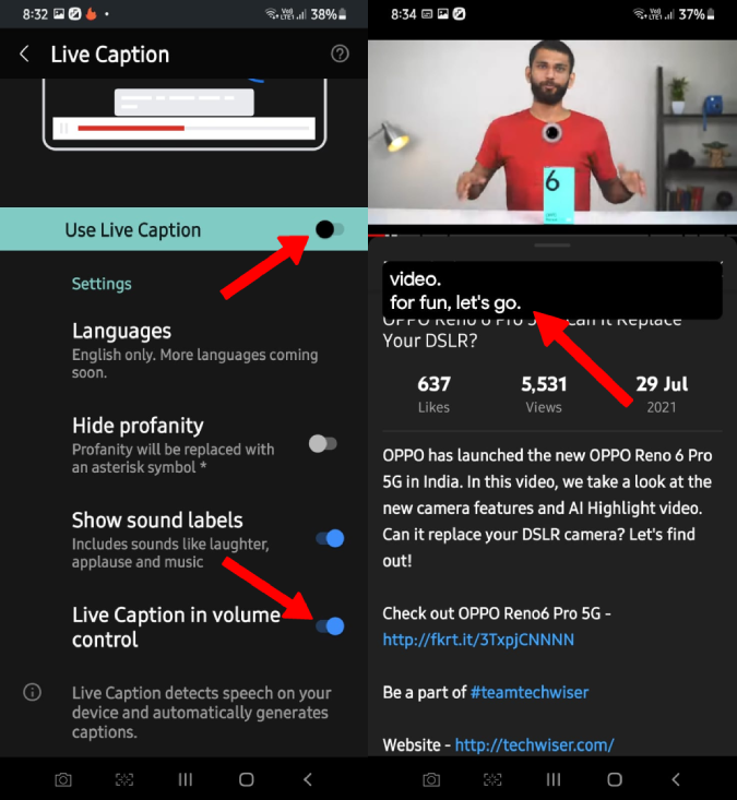 Usar subtítulos en vivo en Samsung