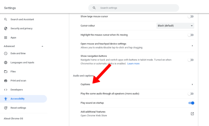 Opción de subtítulos de apertura en Chrome OS