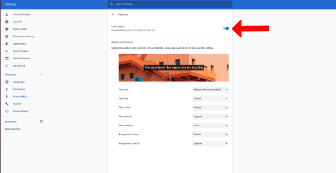 Habilitar subtítulos en vivo en el navegador Chrome