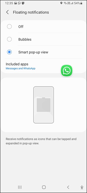 Notificaciones flotantes de Samsung