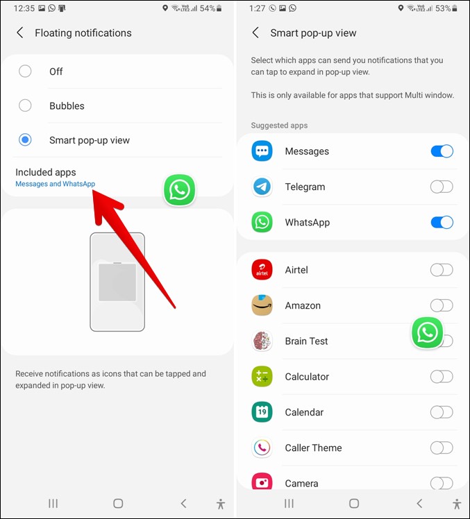Samsung Smart Pop-Up View Notificaciones