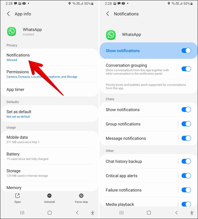 Notificaciones emergentes de Samsung Whatsapp