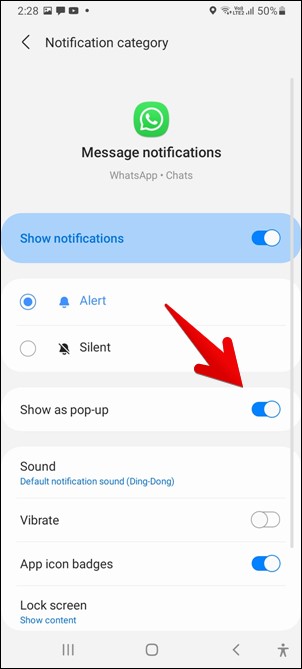 Samsung deshabilitar las notificaciones emergentes