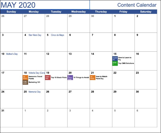 Plantilla de calendario de contenido de Google Sheets