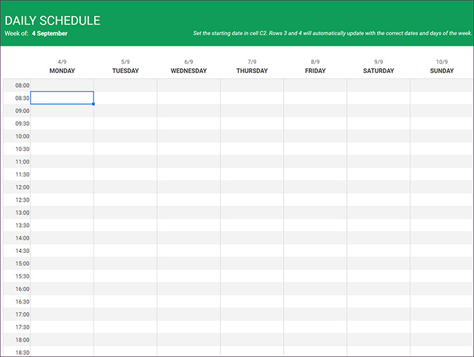 Plantilla de calendario de Google Sheets