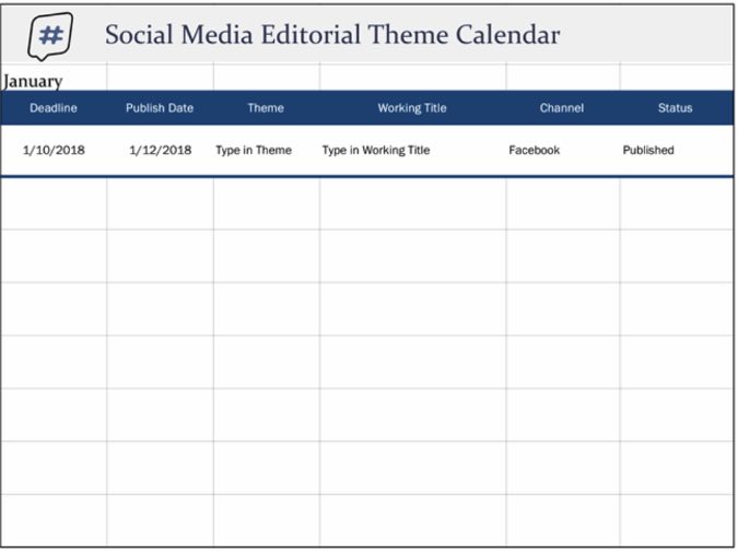 Plantilla de calendario de redes sociales