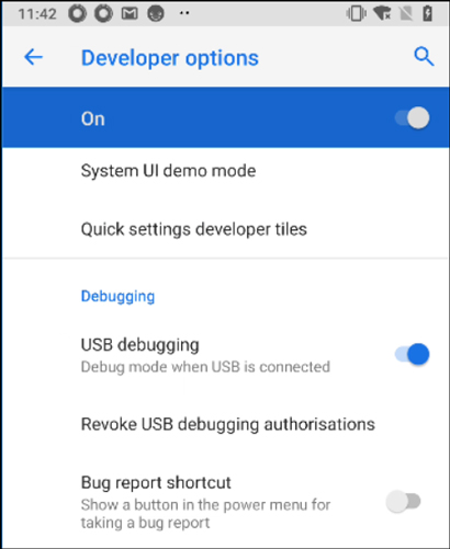 Encienda la depuración USB